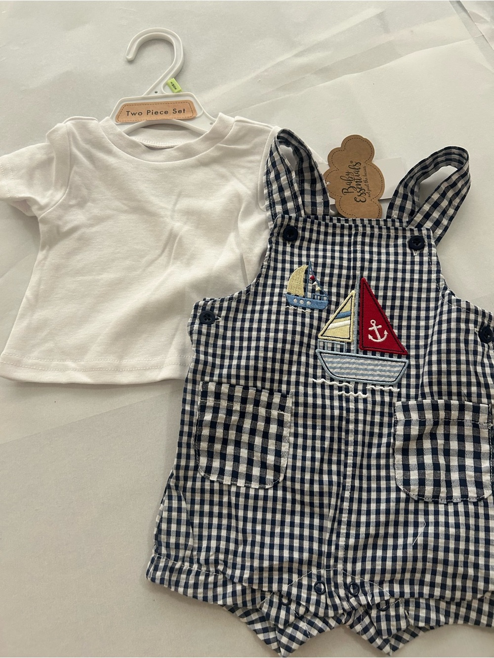 NWT Baby Essentials Boys Blue Check Sailboat Romper 3 months